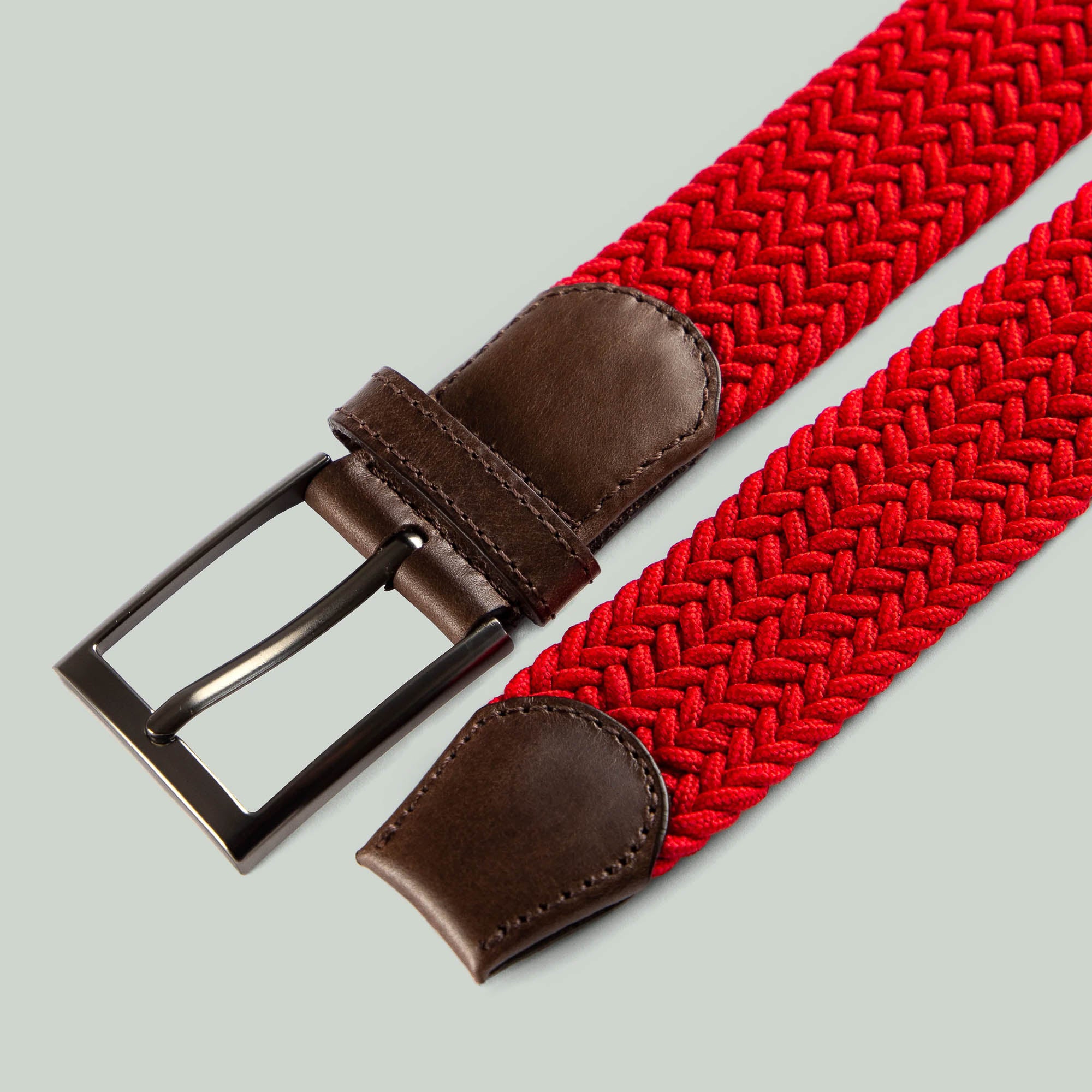 LAEZ Red Belt Braided Stretch Belt for Men Golf Belt Mens Woven Belt for Work Jeans and Casual Elastic and Adjustable Cloth Canvas